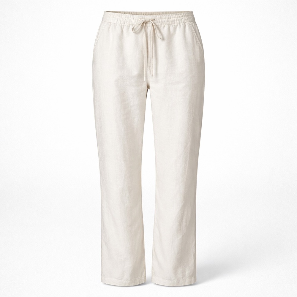 Casual white linen blend Drawstring Trousers - Picture 1 of 7